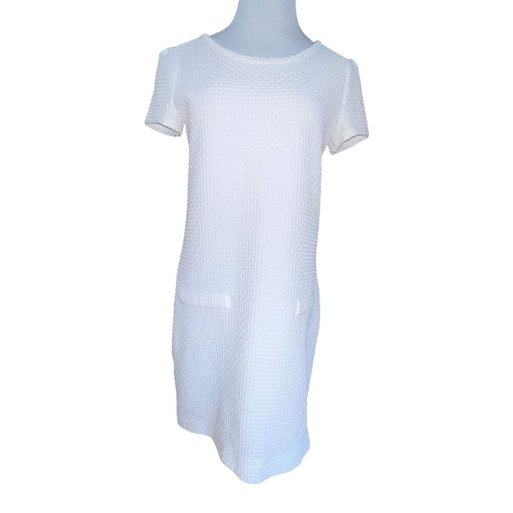 COMPTOIR DES COTONNIERS WHITE TEXTURED SHORT SLEEVE DRESS FAUX POCKETS SIZE 38